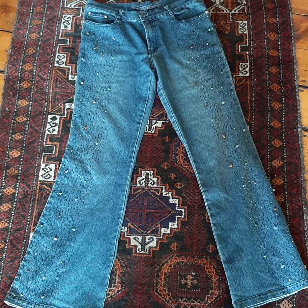 SHE'S Bead and stone studded jeans.